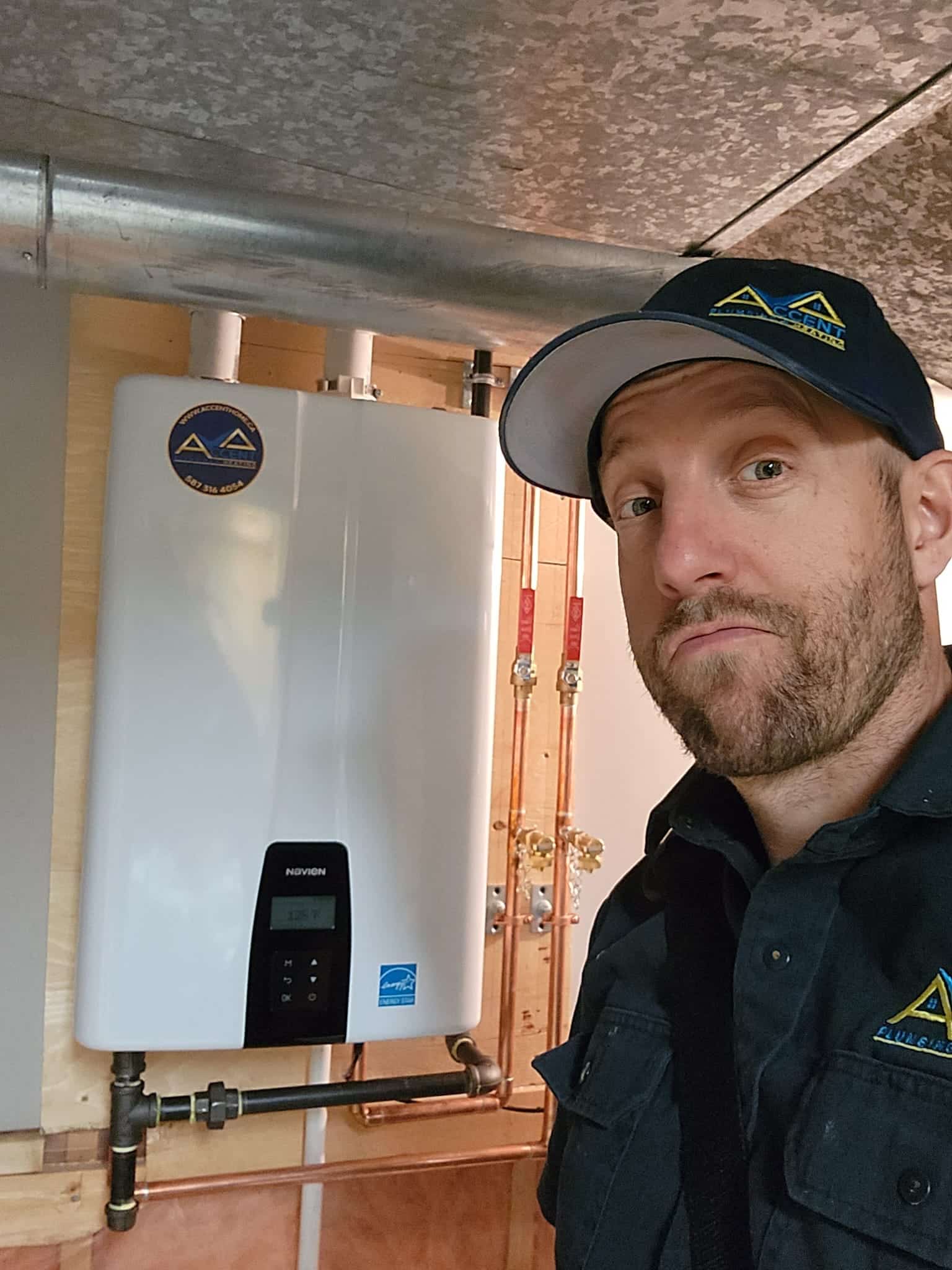 A tankless water heater installed by Accent Plumbing and Heating
